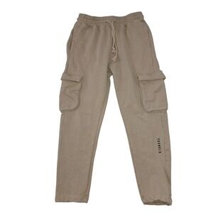 YoungLA Cargo Sweatpants Mens Large 206 Tan Beige Cotton Bungee Cuffs Size Large